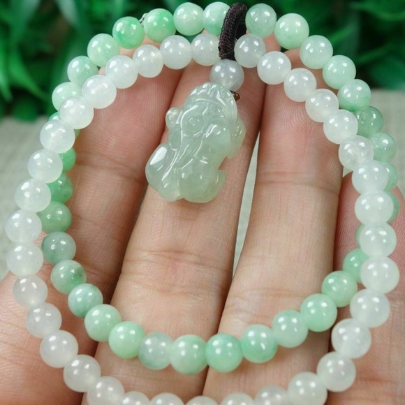 Certified Icy White+light green 100% Natural A Jadeite jade Bead Bracelets 手链 - Picture 12 of 12